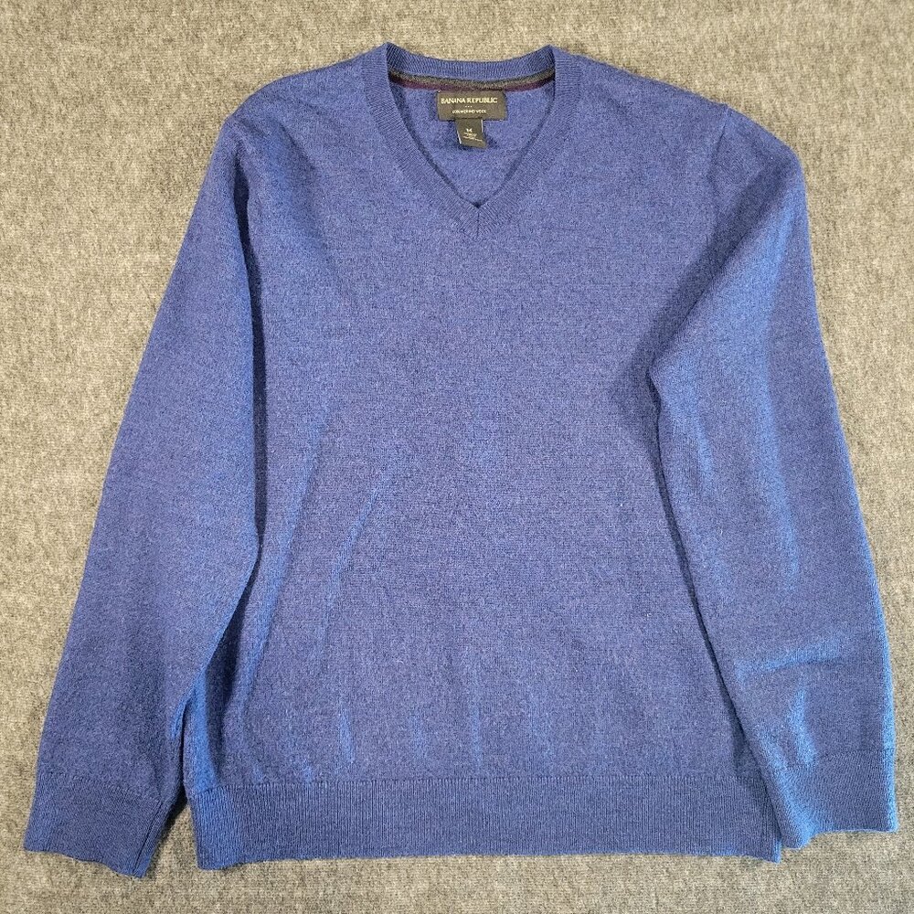 Banana Republic Blue Merino Wool V-Neck Sweater M Spring Office Layer